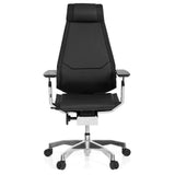 Schwarzer High-End-Bürostuhl GENIDIA PRO aus Leder mit Armlehnen und Fußkreuz mit fünf Rollen von hjh OFFICE – 360-Grad-Ansicht (Frontansicht 0°)