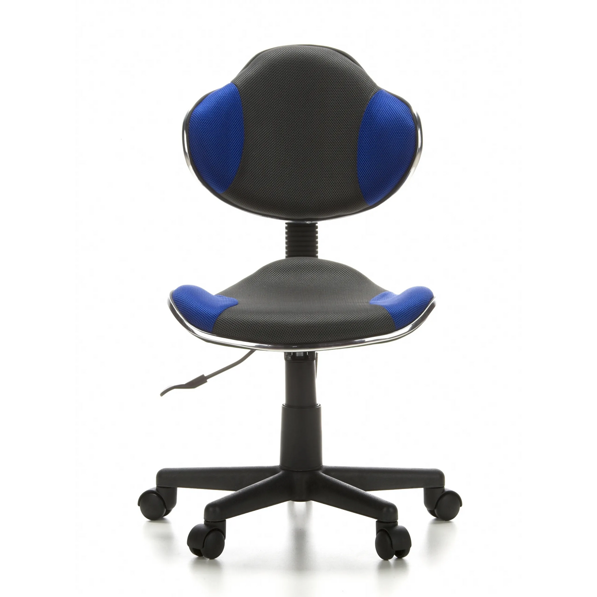 Chaise pivotante pour des enfants KIDDY GTI-2 gris bleu avec dossier en maille et base à cinq roulettes de hjh OFFICE – vue à 360° (vue de face 0°)