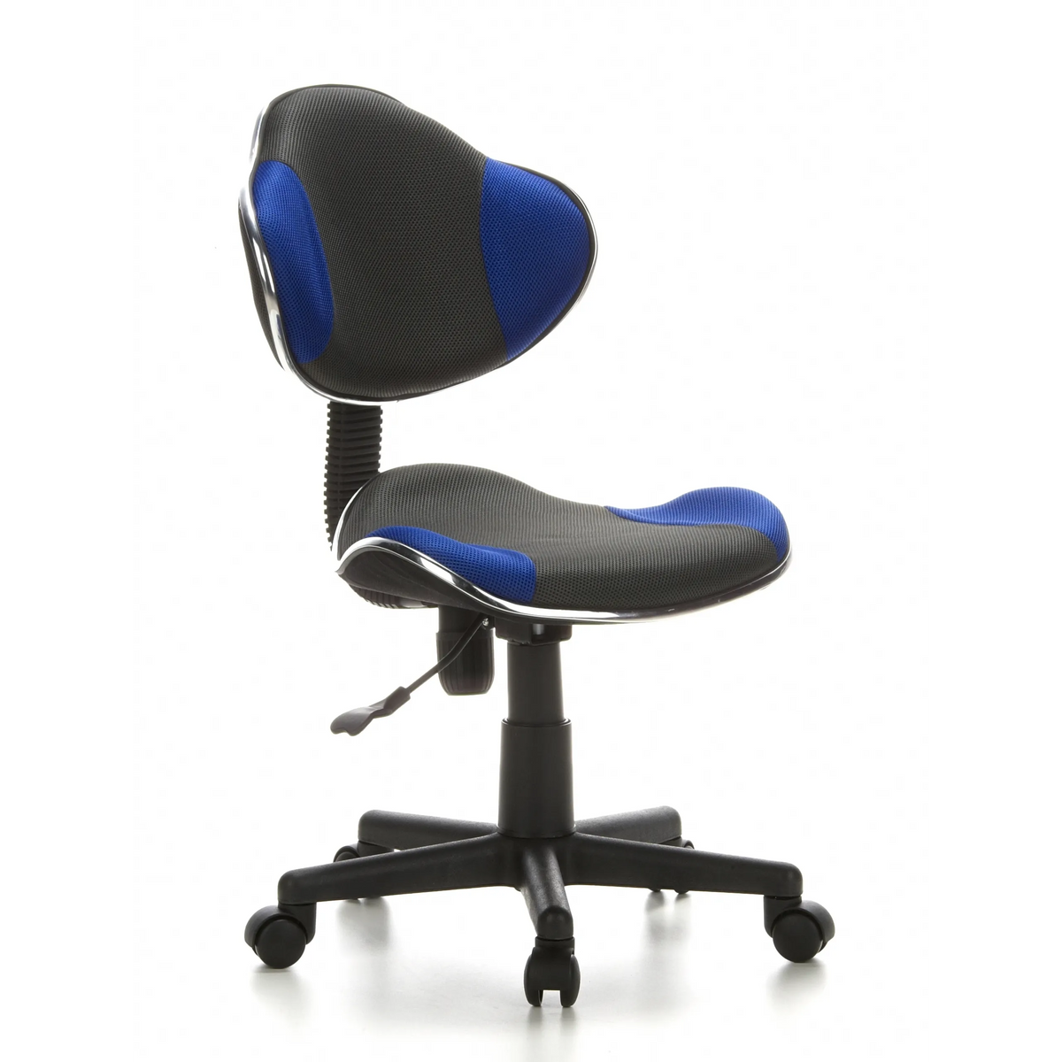 Chaise pivotante pour des enfants KIDDY GTI-2 gris bleu avec dossier en maille et base à cinq roulettes de hjh OFFICE – vue à 360° (vue de trois quarts avant 40°)