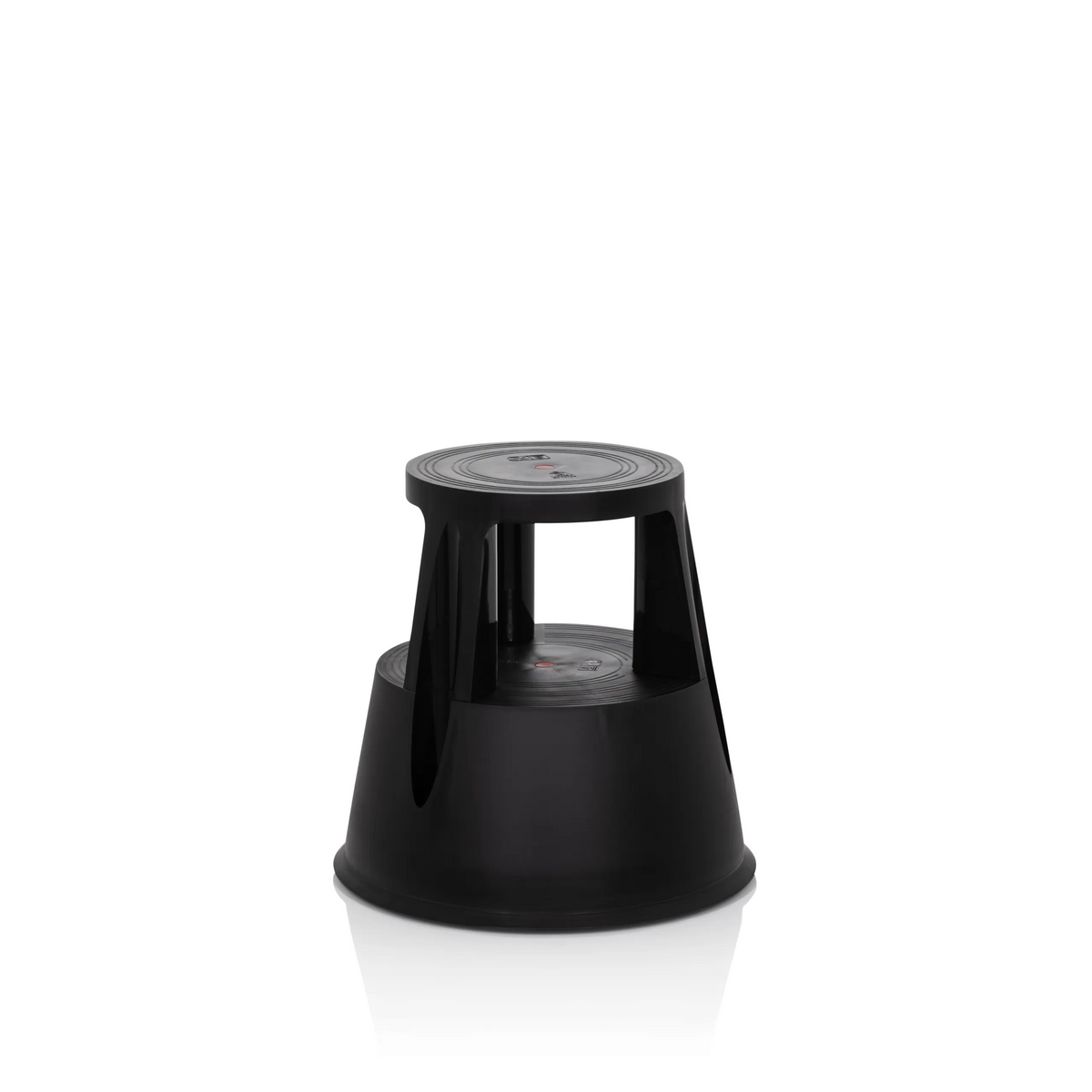 Tabouret marchepied TIO-M I noir avec surface ronde et pied conique de hjh OFFICE – vue à 360° (vue de face 20°)