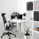 Siège de bureau de qualité professionnelle GENIDIA SMART WHITE CM avec revêtement en maille noir et blanc et structure chromée de hjh OFFICE