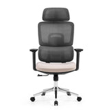 Siège de bureau de qualité professionnelle Ergomy Pro gris foncé avec assise beige, dossier en maille et pied à cinq roulettes de hjh OFFICE – vue à 360° (vue de face 0°)