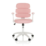 Chaise pivotante pour des enfants KID ERGOLINO W rose avec dossier segmenté et piètement blanc à cinq roulettes de hjh OFFICE – vue à 360° (vue de face 0°)