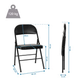 Dessin dimensionnel de la Chaise pliante TUDELA H avec une hauteur totale de 96 cm et une capacité de charge de 120 kg de hjh OFFICE
