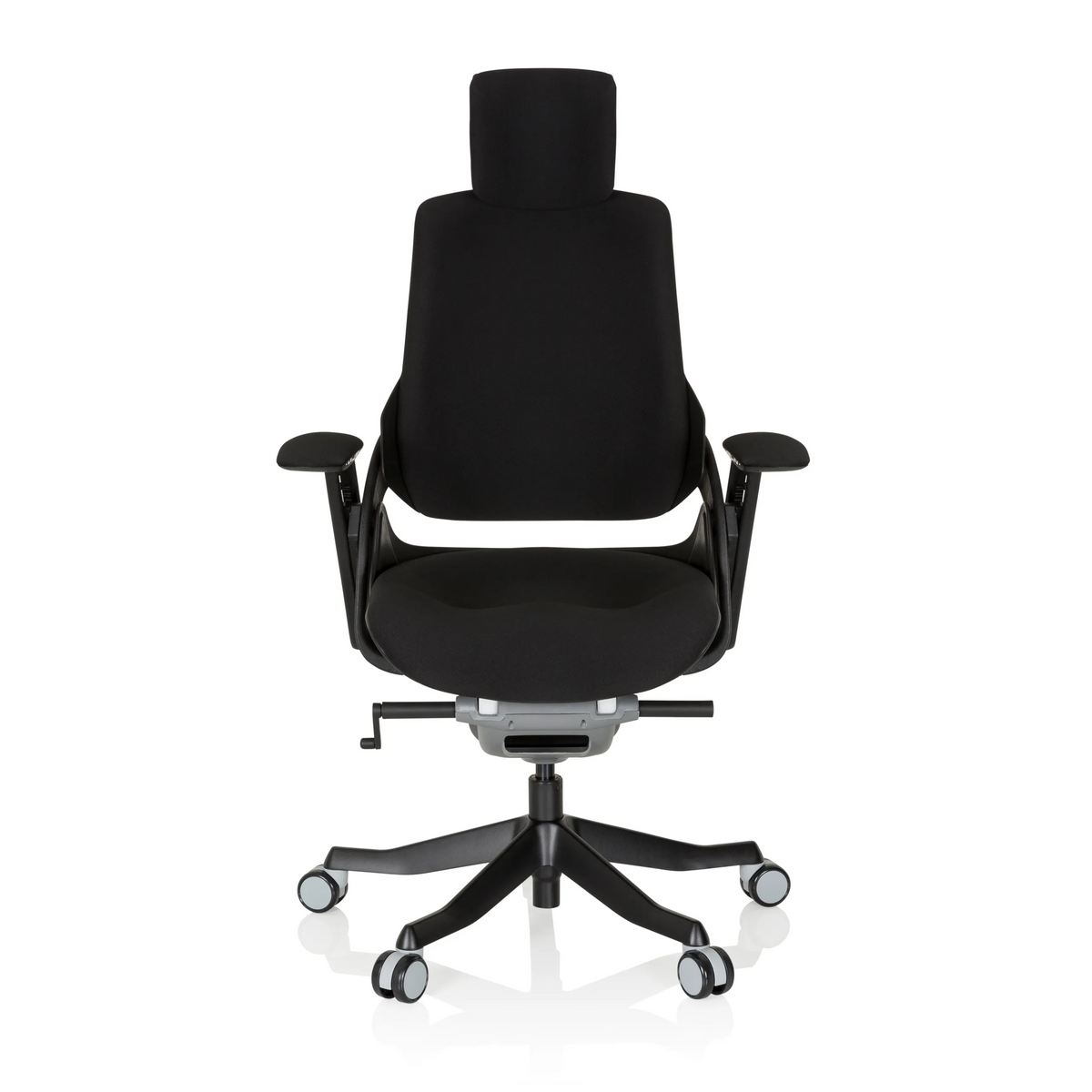 Siège de bureau de qualité professionnelle SPEKTRE BLACK noir avec appui-tête, accoudoirs et base à roulettes de hjh OFFICE – vue à 360° (vue de face 0°)