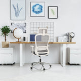 Siège de bureau à domicile BELAIA W gris avec dossier en maille et accoudoirs blancs de hjh OFFICE