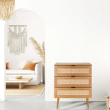 Commode BOHEO K en chêne avec trois tiroirs et cannage viennois de hjh LIVING