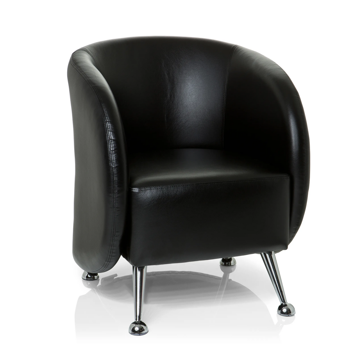 Fauteuil rembourré noir ST. LUCIA avec pieds en métal brillants de hjh OFFICE – vue à 360° (vue de face 20°)