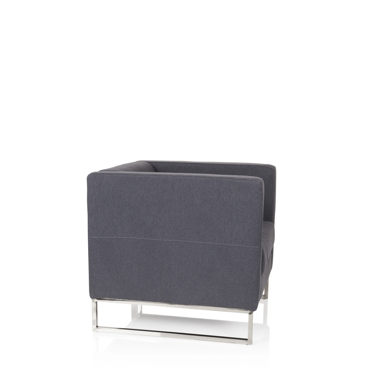 Fauteuil rembourré BARBADOS gris foncé au design carré et structure métallique de hjh OFFICE – vue à 360° (vue de profil 80°)