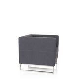 Fauteuil rembourré BARBADOS gris foncé au design carré et structure métallique de hjh OFFICE – vue à 360° (vue de profil 80°)