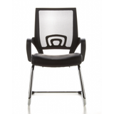Chaises cantilever VISTO NET V noires avec dossier en maille, assise rembourrée et accoudoirs de hjh OFFICE – vue à 360° (vue de face 0°)