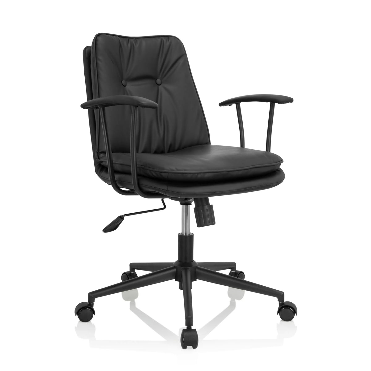 Siège de bureau à domicile SMALLO noir avec rembourrage et piètement à cinq roulettes de hjh OFFICE – vue à 360° (vue de trois quarts avant 40°)