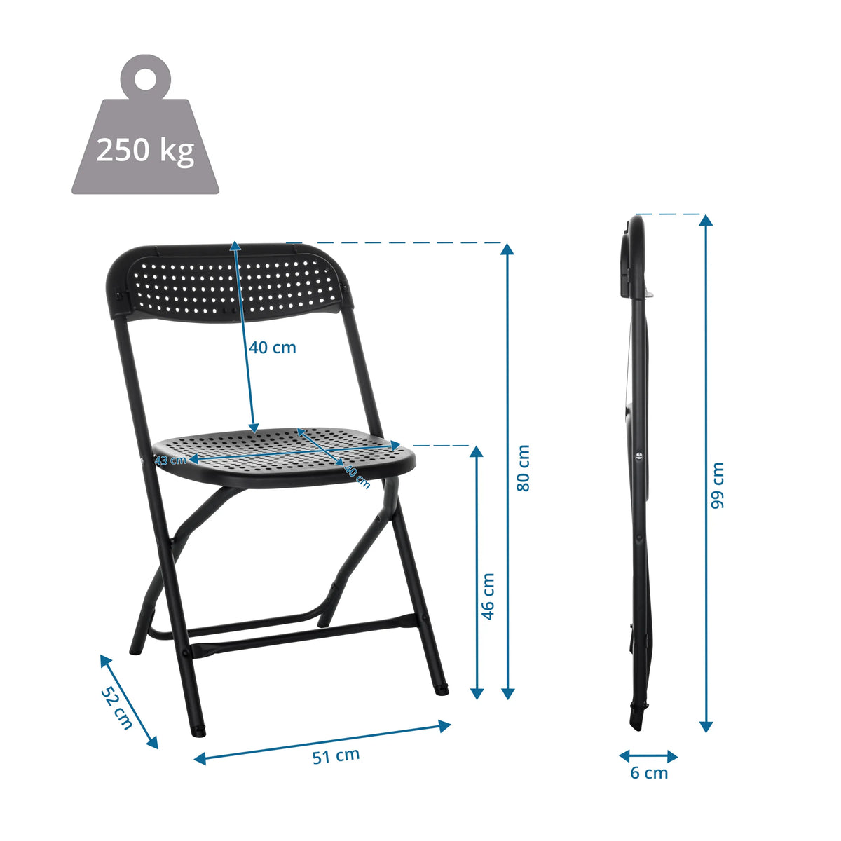 Dessin coté de la Chaise d'extérieur TUDELA XXL PRO d'une hauteur totale de 99 cm de hjh OFFICE