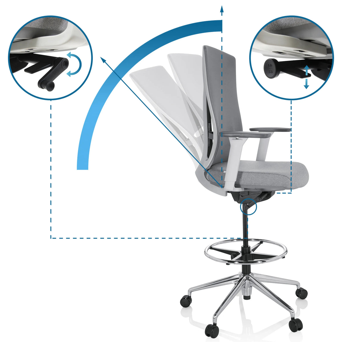 Mécanisme de dossier réglable de la chaise de comptoir HALIFAX WORK en gris de hjh OFFICE