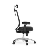 Siège de bureau de qualité professionnelle PORTO MAX HIGH noir en cuir avec appui-tête et base à cinq roulettes de hjh OFFICE – vue à 360° (vue de profil 90°)