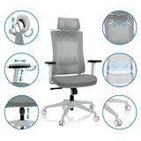 Siège de bureau de qualité professionnelle COMFIO WMH gris avec différentes options de réglage pour l'appui-tête et les accoudoirs de hjh OFFICE