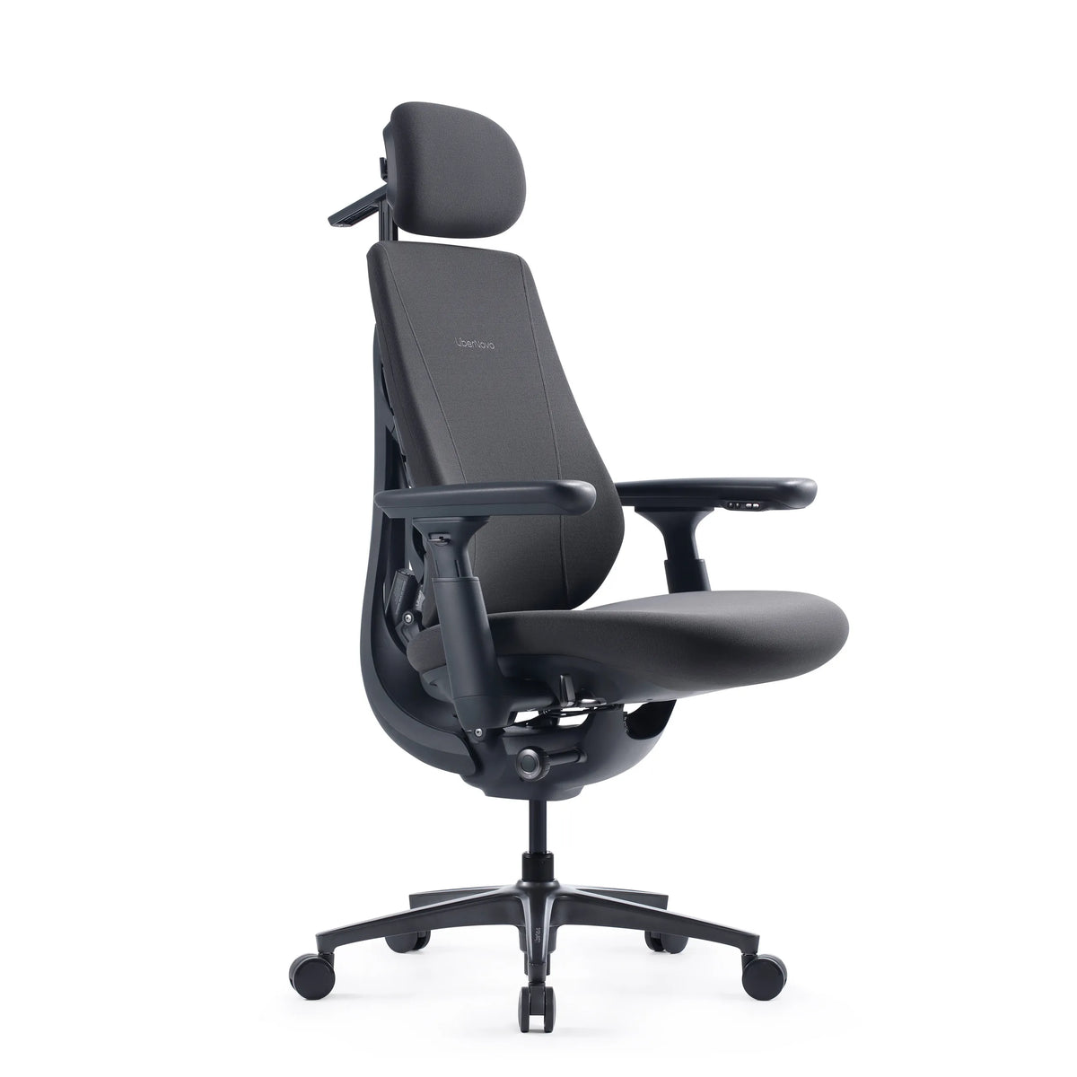 Chaise de bureau noire LiberNovo Maxis Elektric avec appuie-tête et accoudoirs en couleur graphite de Libernovo
