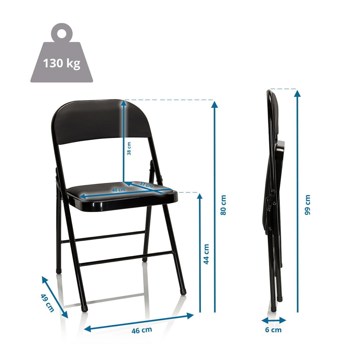 Dessin coté de la Chaise pliante TUDELA avec une hauteur de 80 cm et une capacité de charge de 130 kg de hjh OFFICE