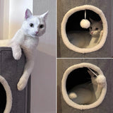 Grotte pour chat PAWY R grise avec doublure intérieure blanche et douce et balle jouet de hjh LIVING