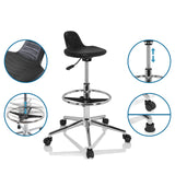 Assise moulée noire et piètement réglable en hauteur du Tabouret pivotant TOP WORK 03 I de hjh OFFICE