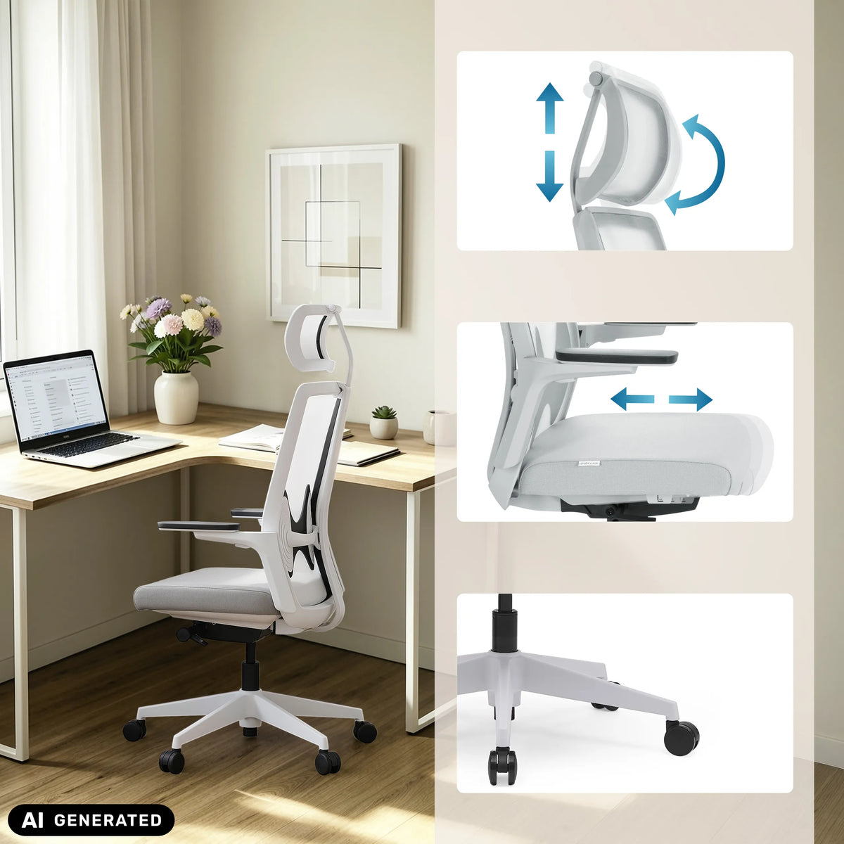 Diverses options de réglage du Siège de bureau de qualité professionnelle ARCEO W en gris de hjh OFFICE