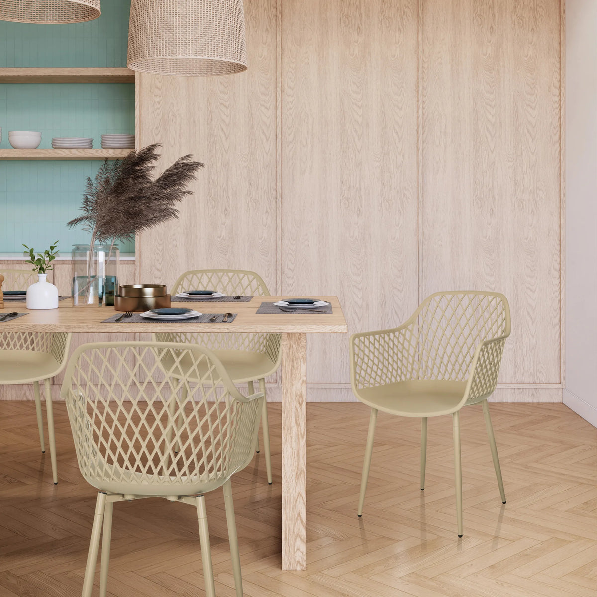 Chaise d'extérieur beige BEGIO L avec dossier en maille et accoudoirs de hjh LIVING