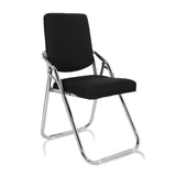 Chaise pliante ESTO noire avec revêtement en tissu et cadre chromé de hjh OFFICE – vue à 360° (vue de trois quarts avant 40°)