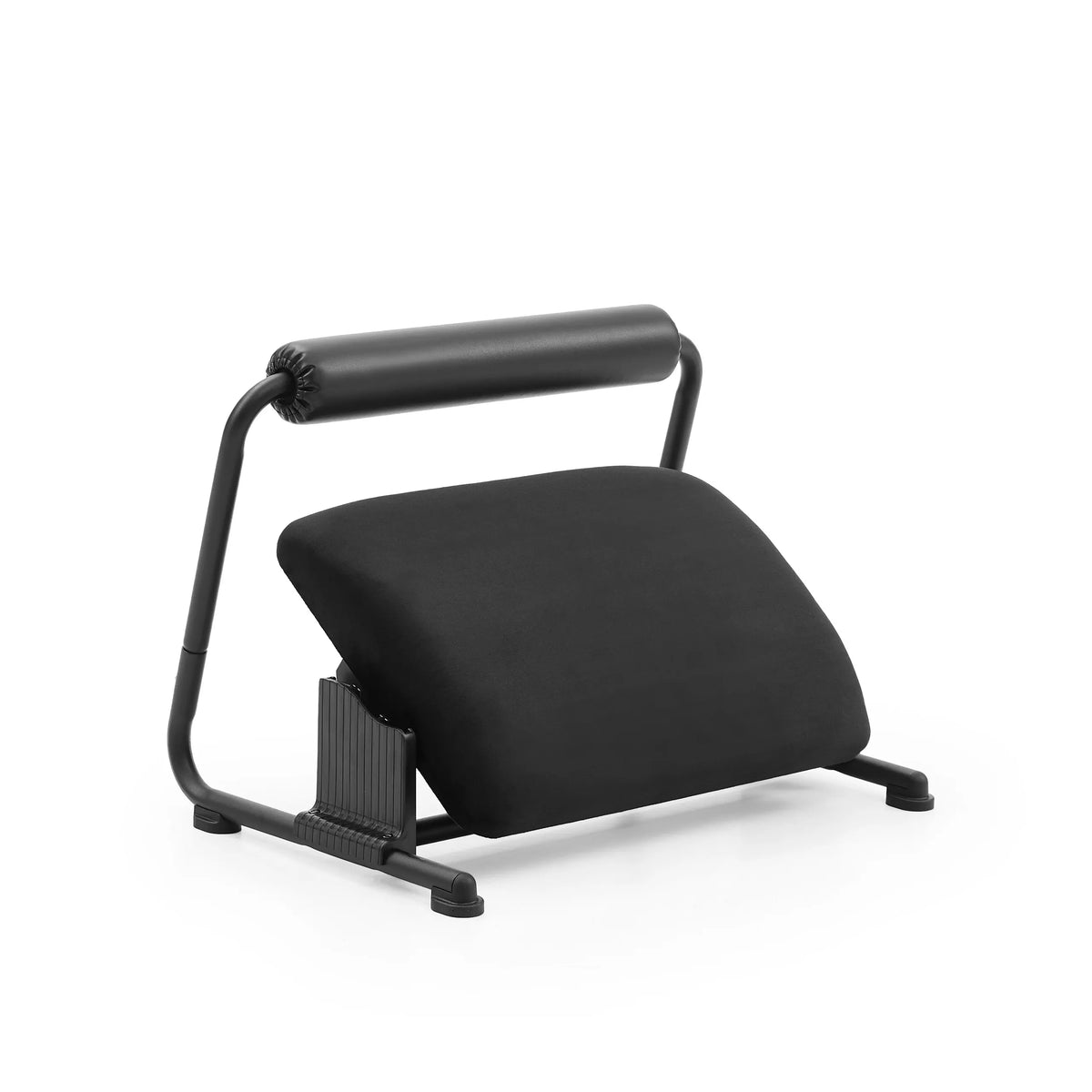 Repose-pieds noir Podi Velvet avec surface rembourrée et une barre de maintien supérieure de hjh OFFICE – vue à 360° (vue de face 0°)