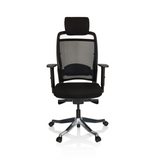 Siège de bureau de qualité professionnelle IKAST I noir, dossier maille et base brillante à 5 roulettes de hjh OFFICE – vue à 360° (vue de face 0°)