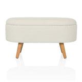Banc blanc STORIANO avec revêtement en tissu structuré et quatre pieds en bois de hjh LIVING – vue à 360° (vue de face 0°)