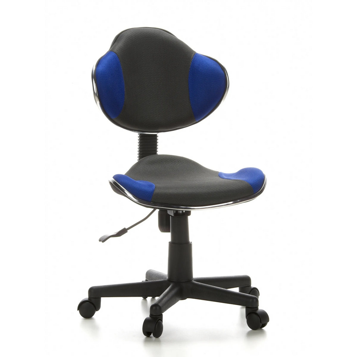 Chaise pivotante pour des enfants KIDDY GTI-2 gris bleu avec dossier en maille et base à cinq roulettes de hjh OFFICE – vue à 360° (vue de face 20°)