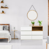Buffet MELMO S en blanc et chêne avec trois tiroirs et une niche ouverte de hjh LIVING
