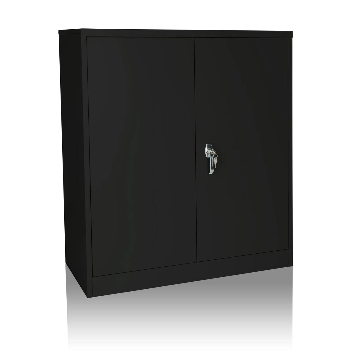 Armoire de classement COLOR AS 105 noire avec deux portes et une poignée argentée de hjh OFFICE – vue à 360° (vue de face 15°)