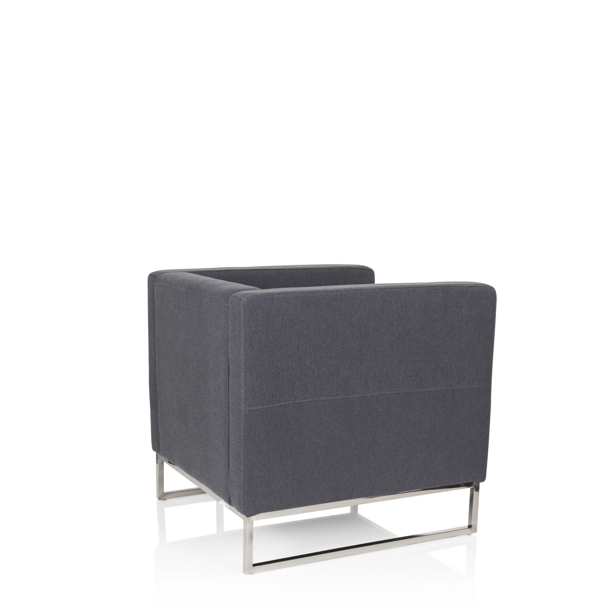 Fauteuil rembourré BARBADOS gris foncé au design carré et structure métallique de hjh OFFICE – vue à 360° (vue de trois quarts arrière 120°)