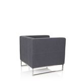 Fauteuil rembourré BARBADOS gris foncé au design carré et structure métallique de hjh OFFICE – vue à 360° (vue de trois quarts arrière 120°)