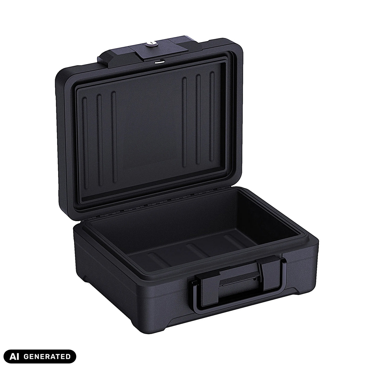 Geöffneter Tresor Safe Compact Slim in Schwarz mit Tragegriff von hjh OFFICE (KI-generiertes Bild)