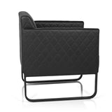 Fauteuil rembourré noir ARUBA BLACK avec surpiqûres en losange et piètement luge de hjh OFFICE – vue à 360° (vue de profil 100°)