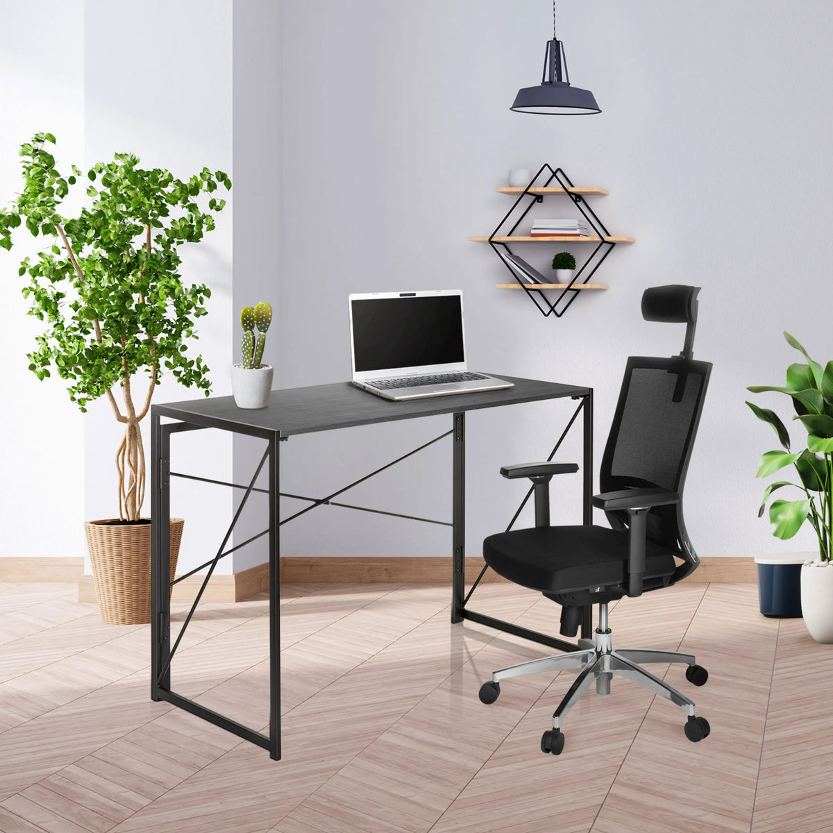 Bureau pliant noir EASY UP MULTI aux dimensions 100 x 50 cm avec un ordinateur portable de hjh OFFICE