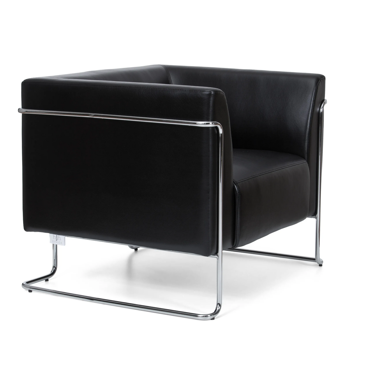 Fauteuil rembourré noir CURACAO avec structure tubulaire chromée de hjh OFFICE – vue à 360° (vue de trois quarts avant 60°)