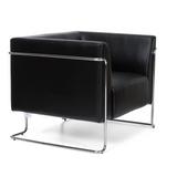 Fauteuil rembourré noir CURACAO avec structure tubulaire chromée de hjh OFFICE – vue à 360° (vue de trois quarts avant 60°)