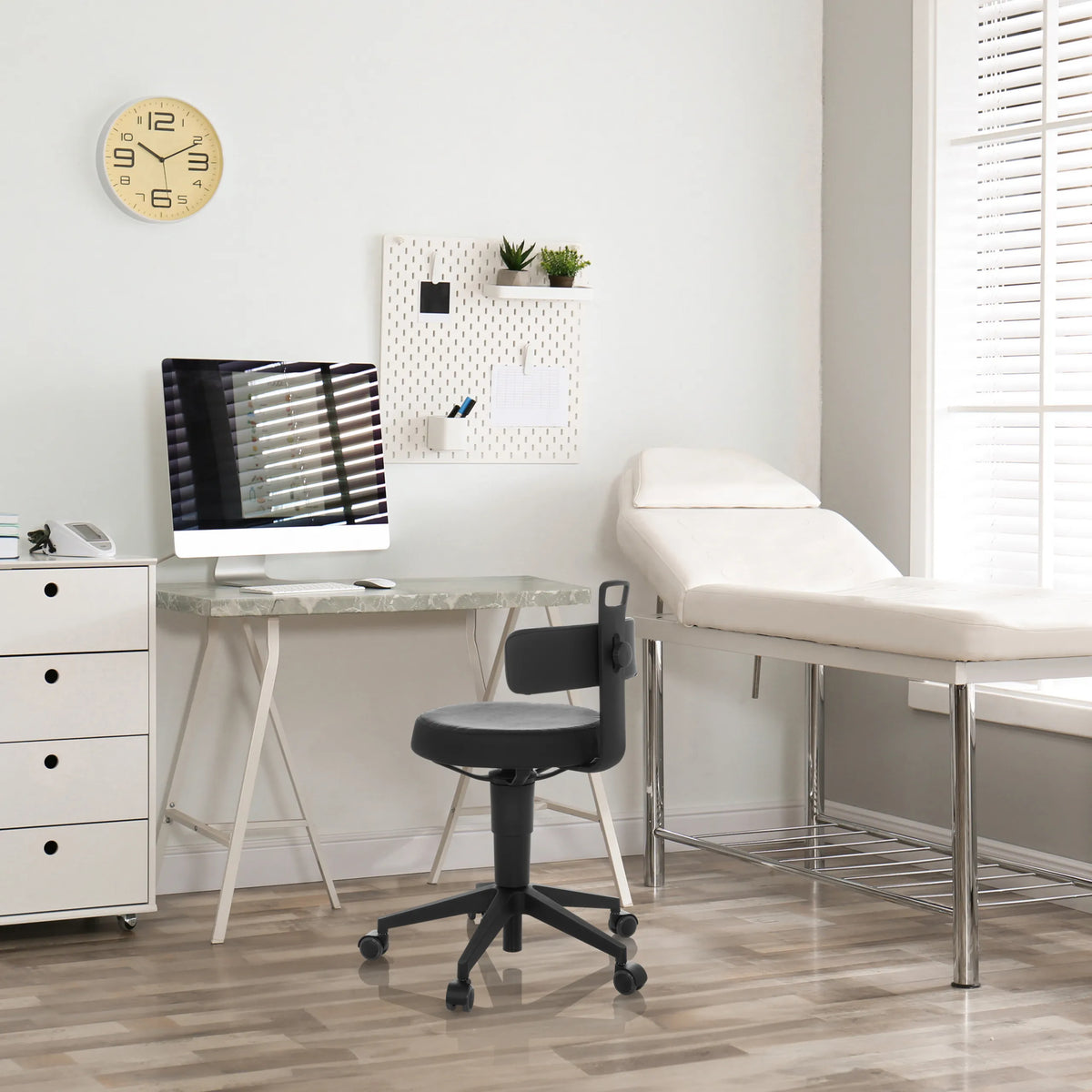 Tabouret pivotant TOP WORK FLEX PU noir avec revêtement en similicuir et cinq roulettes de hjh OFFICE