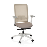 Siège de bureau de qualité professionnelle PURE WHITE beige avec dossier en maille et pied à cinq roulettes de hjh OFFICE – vue à 360° (vue de face 20°)