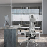 Siège de bureau de qualité professionnelle COMFIO WMH gris avec appuie-tête et accoudoirs à un bureau de hjh OFFICE