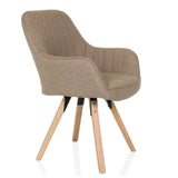 Chaise rembourrée beige SCANDI SOFT avec revêtement en tissu structuré et quatre pieds en bois de hjh LIVING – vue à 360° (vue de trois quarts avant 60°)
