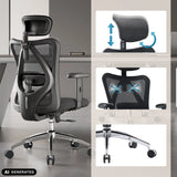 Siège de bureau de qualité professionnelle M18-M148 avec appui-tête réglable et dossier en maille noir de Sihoo (image générée par IA)