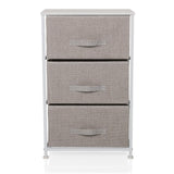 Commode grise FOLDRESS M avec trois tiroirs en tissu et structure blanche de hjh LIVING – vue à 360° (vue de face 0°)