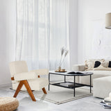 Fauteuil de salon POOLY blanc avec structure en bois dans un environnement lumineux de hjh LIVING