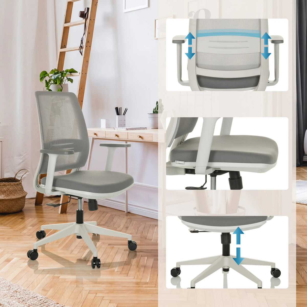 Dossier, assise et vérin à gaz réglables en hauteur du Siège de bureau à domicile PROFONDO ECO W de hjh OFFICE