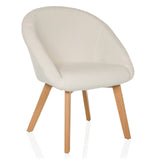 Chaise rembourrée blanche SCANDI TED avec dossier arrondi et quatre pieds en bois de hjh LIVING – vue à 360° (vue de trois quarts avant 30°)