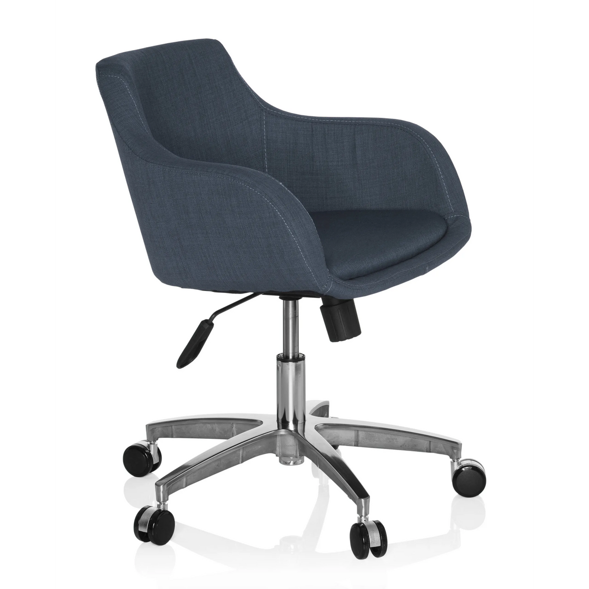Siège de bureau à domicile SOLAO 100 gris foncé avec coque rembourrée et base à cinq roulettes de hjh OFFICE – vue à 360° (vue de trois quarts avant 60°)